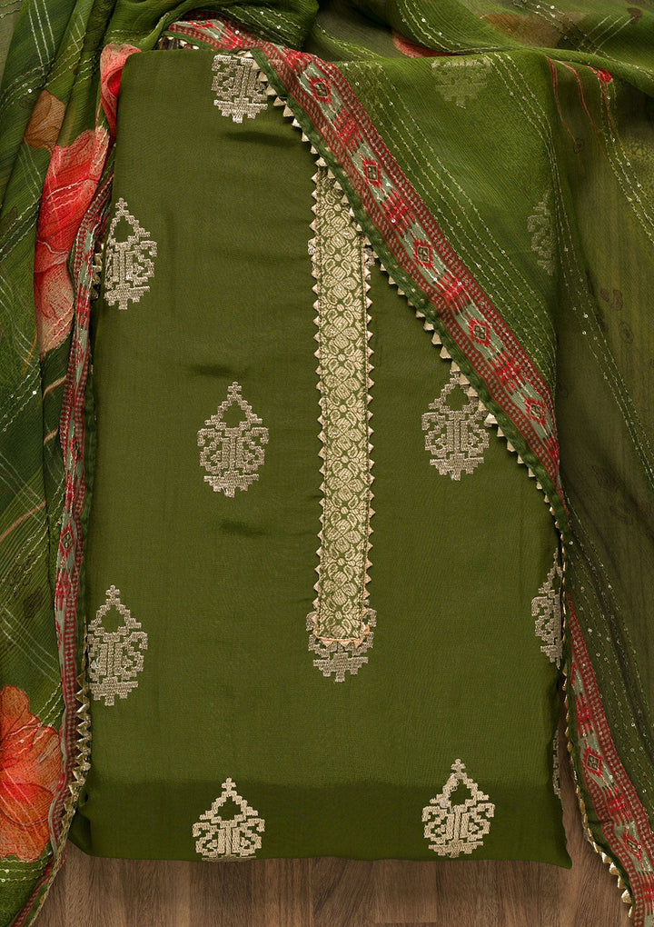 Leaf Green Zariwork Georgette Unstitched Salwar Suit-Koskii
