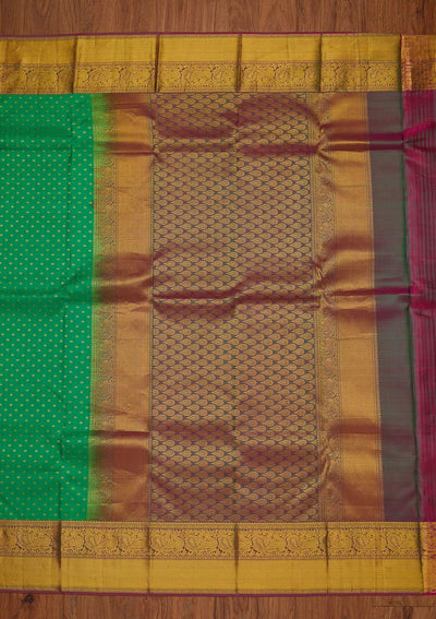 Leaf Green Zariwork Pure Silk Designer Saree - koskii