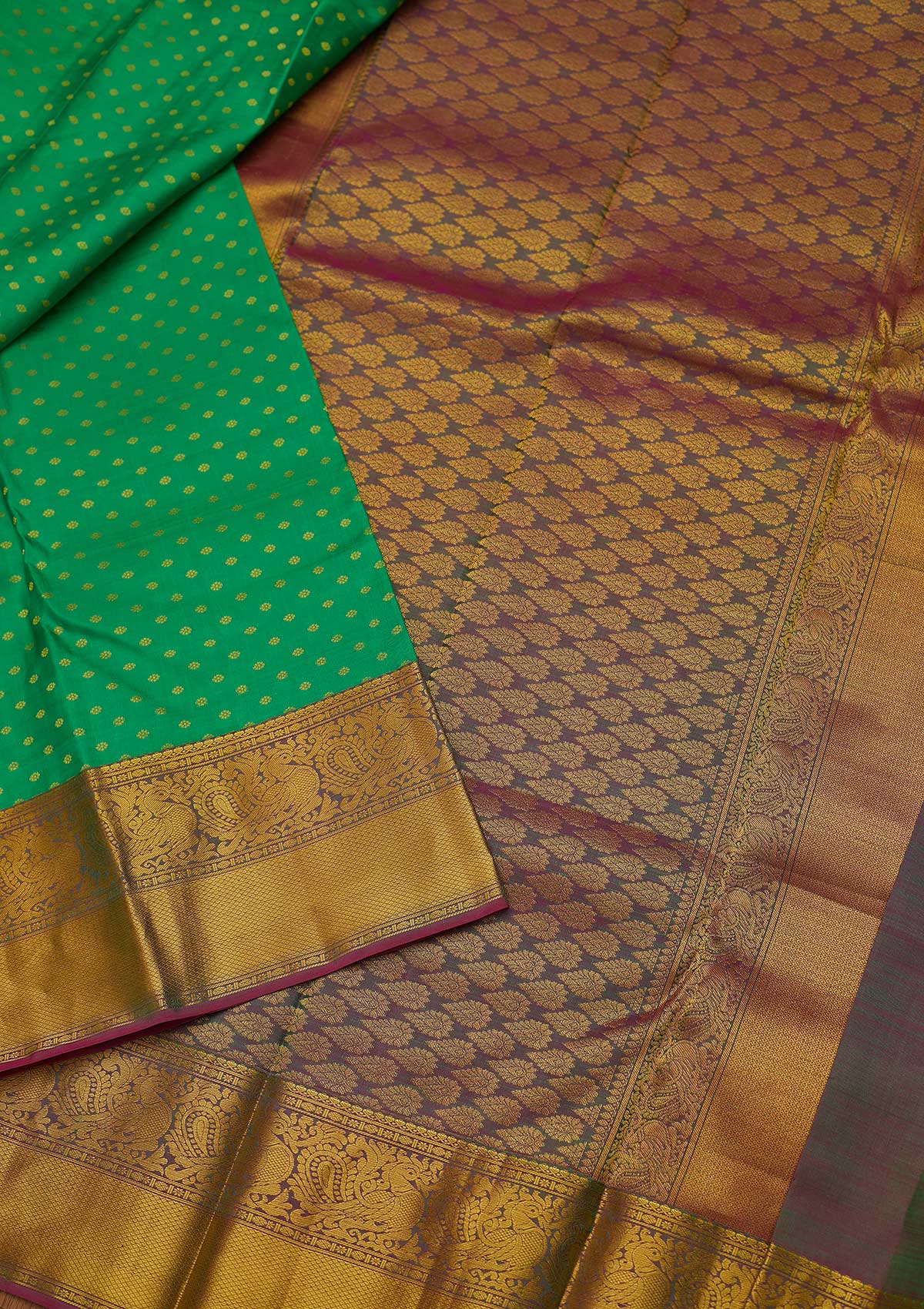 Leaf Green Zariwork Pure Silk Designer Saree - koskii