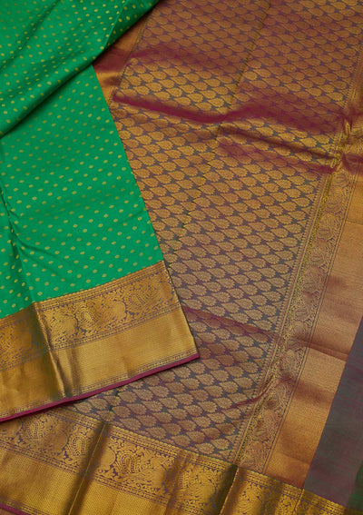 Leaf Green Zariwork Pure Silk Designer Saree - koskii