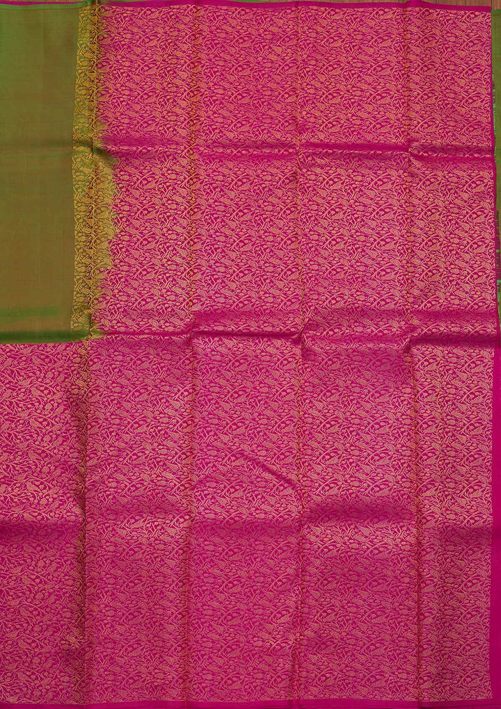 Leaf Green Zariwork Pure Silk Designer Saree - koskii