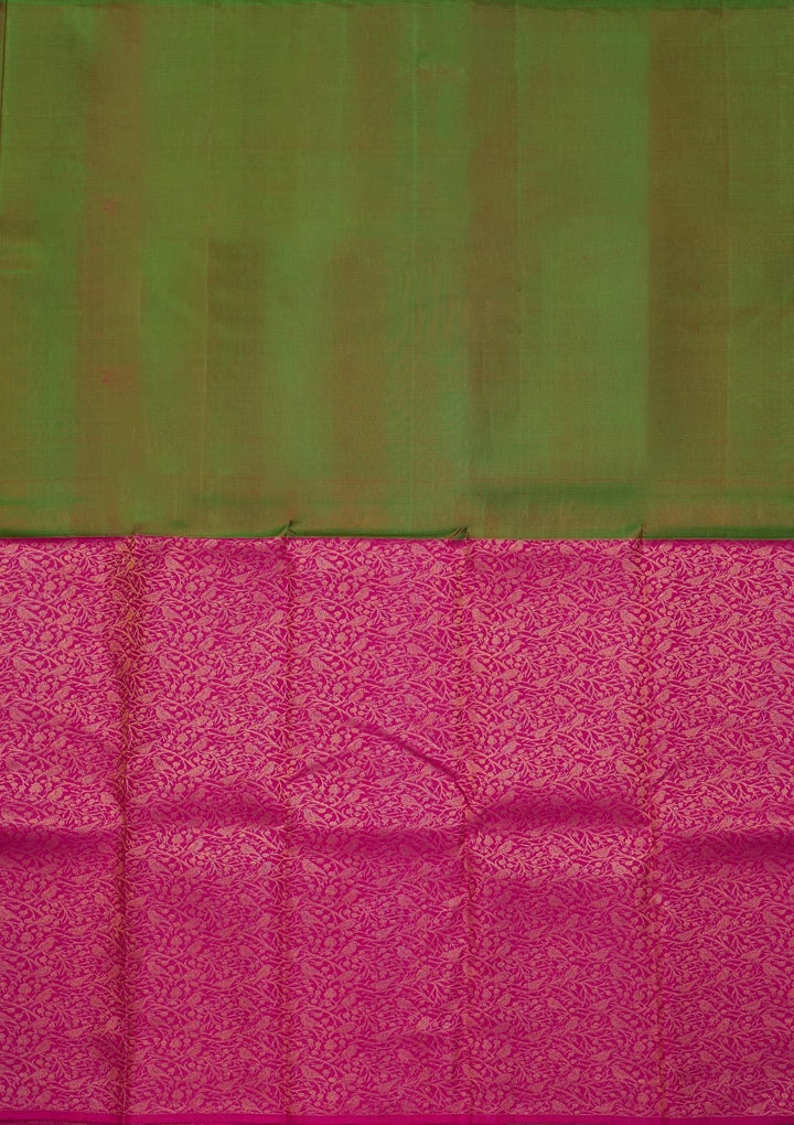 Leaf Green Zariwork Pure Silk Designer Saree - koskii