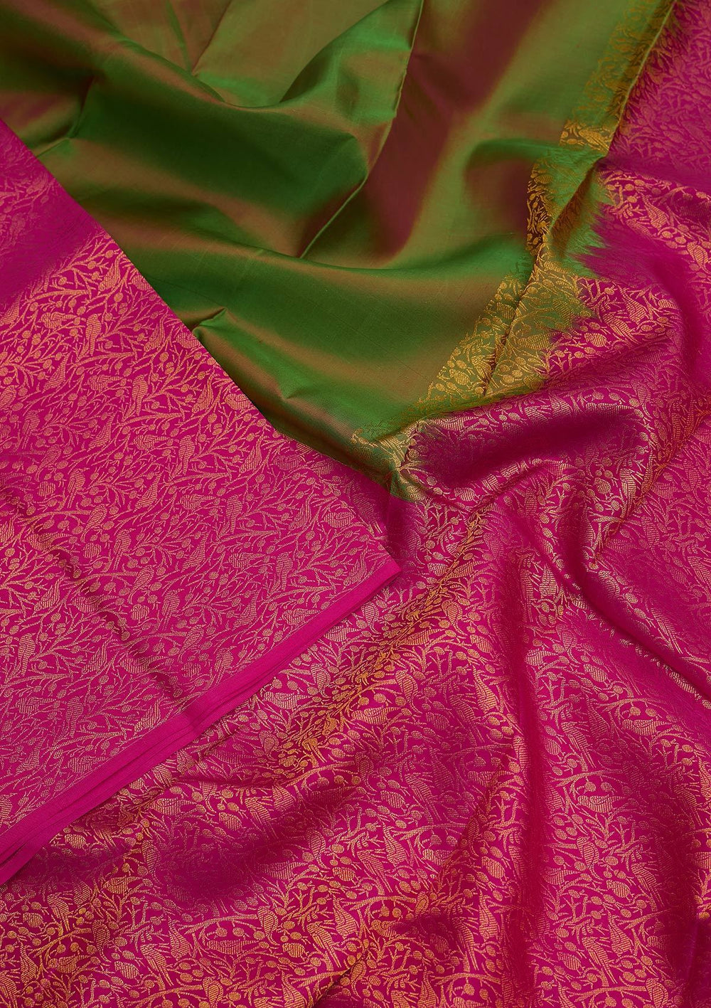 Leaf Green Zariwork Pure Silk Designer Saree - koskii