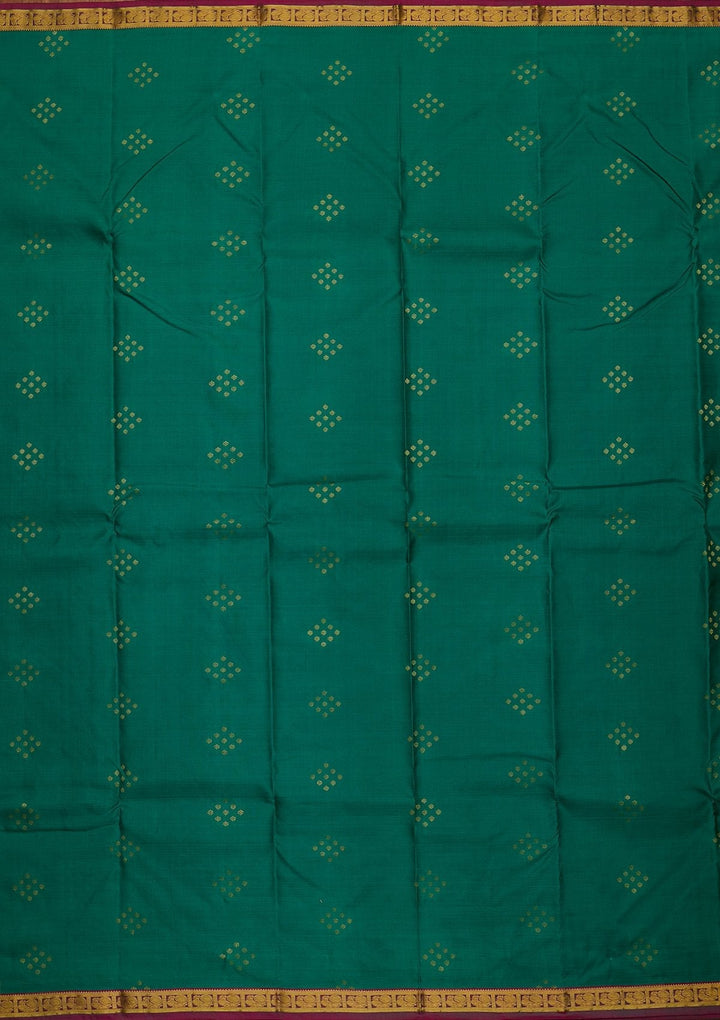 Leaf Green Zariwork Pure Silk Designer Saree - koskii