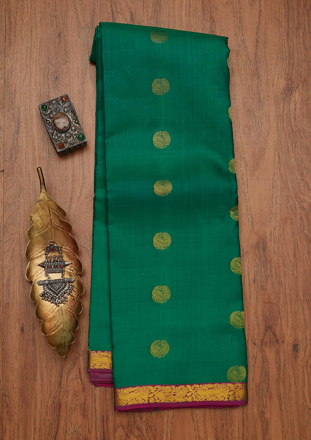 Leaf Green Zariwork Pure Silk Designer Saree - koskii