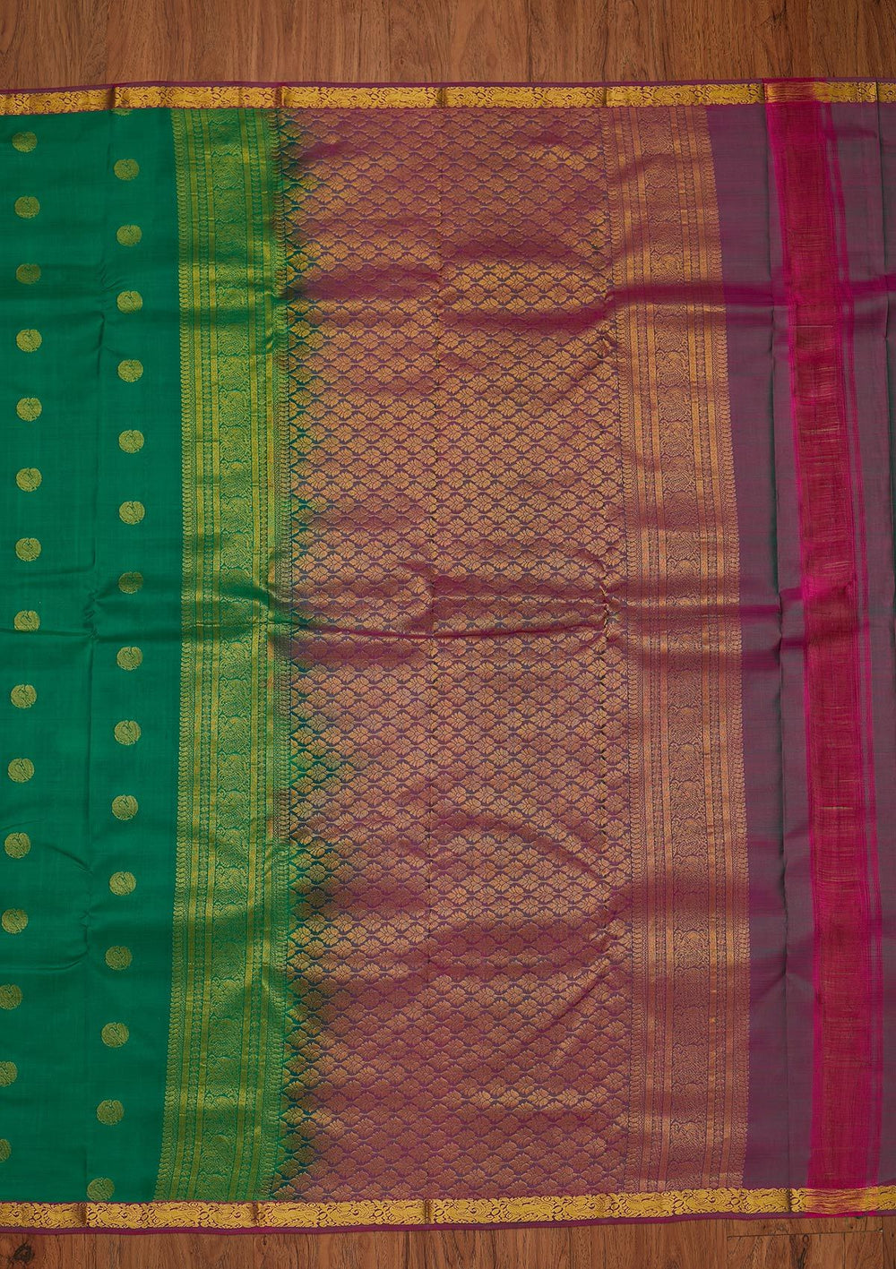 Leaf Green Zariwork Pure Silk Designer Saree - koskii