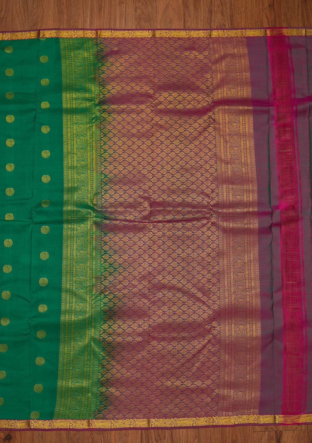 Leaf Green Zariwork Pure Silk Designer Saree - koskii