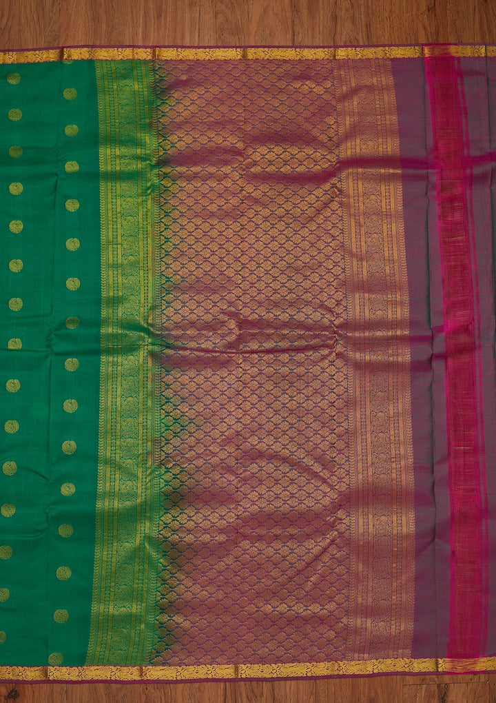 Leaf Green Zariwork Pure Silk Designer Saree - koskii