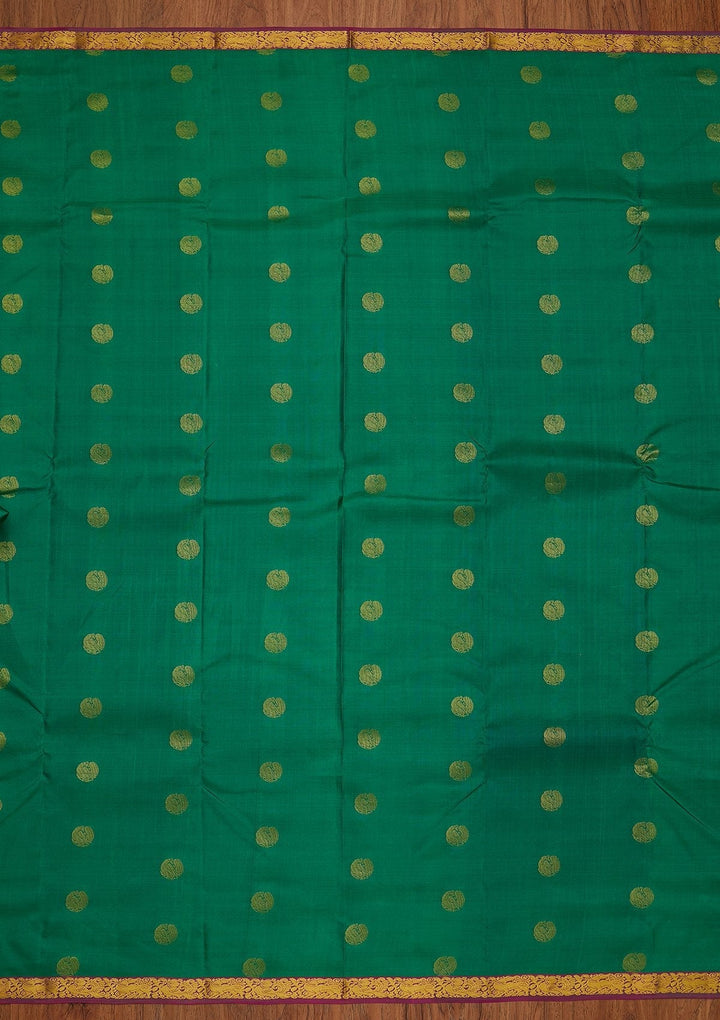 Leaf Green Zariwork Pure Silk Designer Saree - koskii