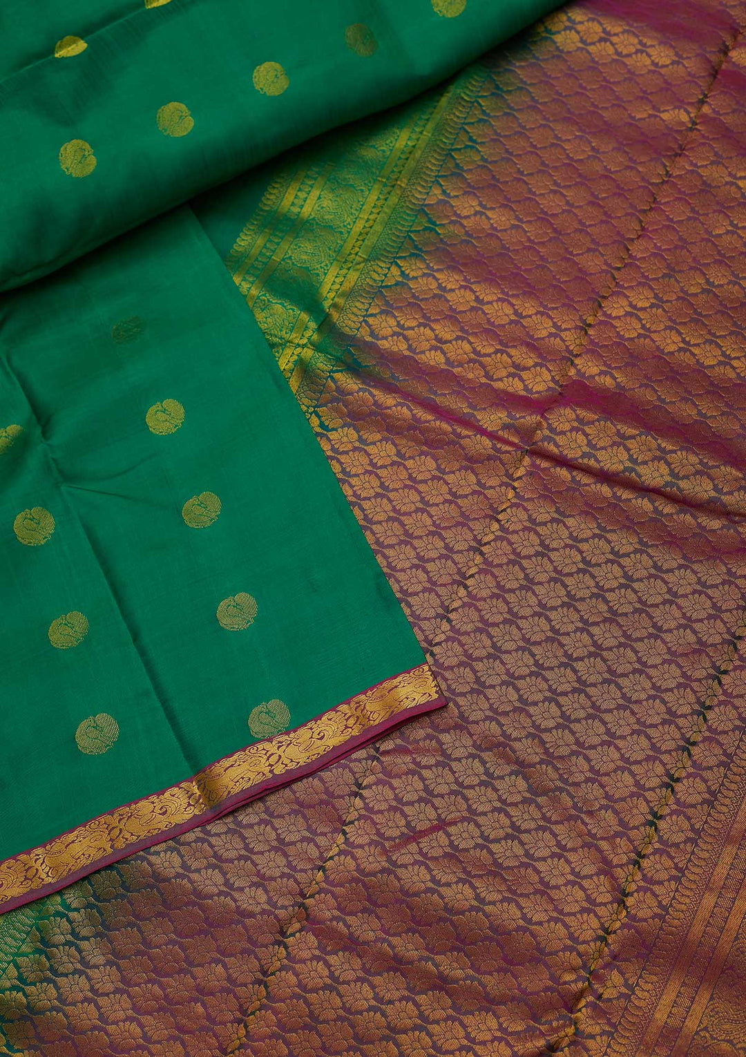 Leaf Green Zariwork Pure Silk Designer Saree - koskii