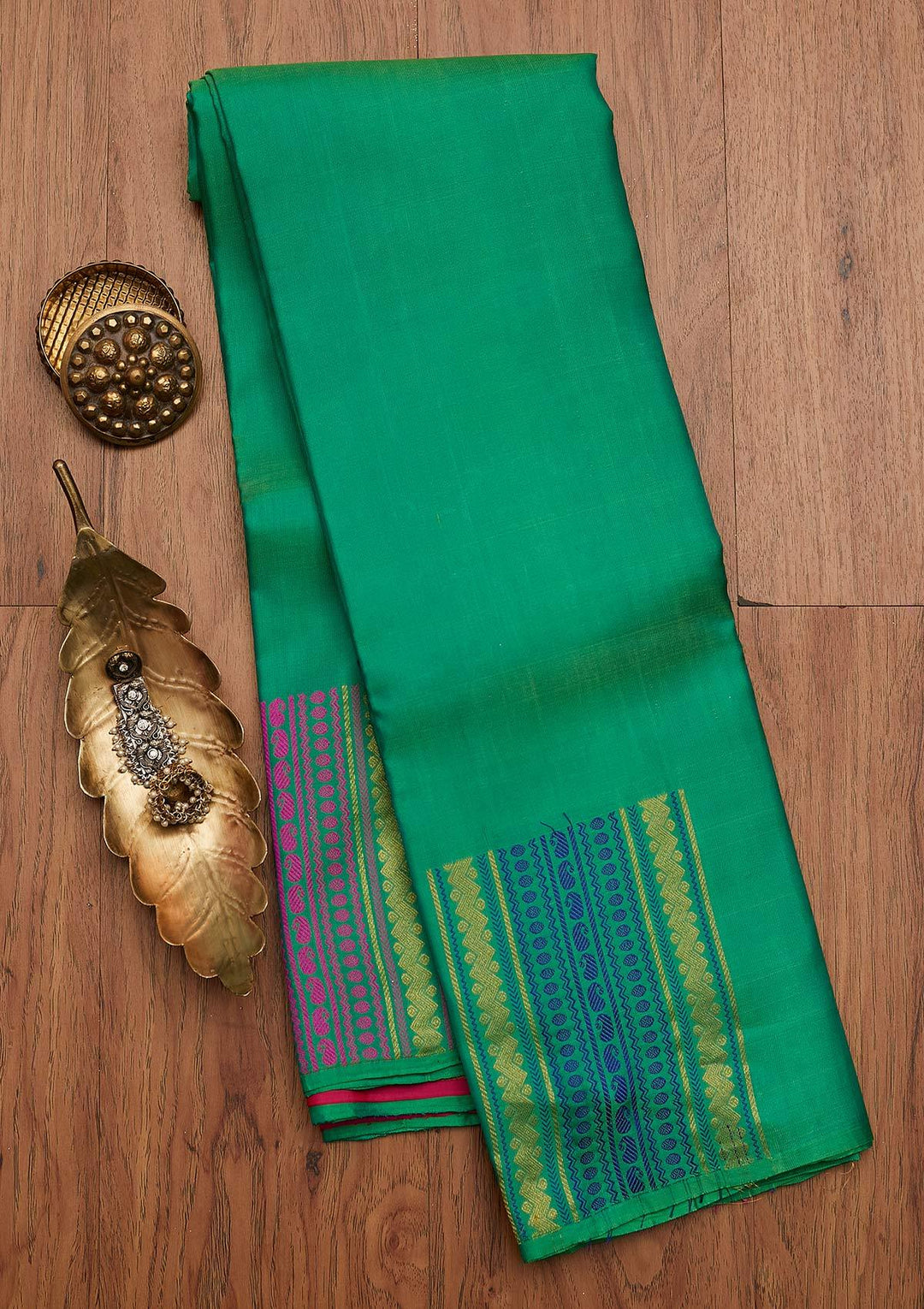 Leaf Green Zariwork Pure Silk Designer Saree - koskii