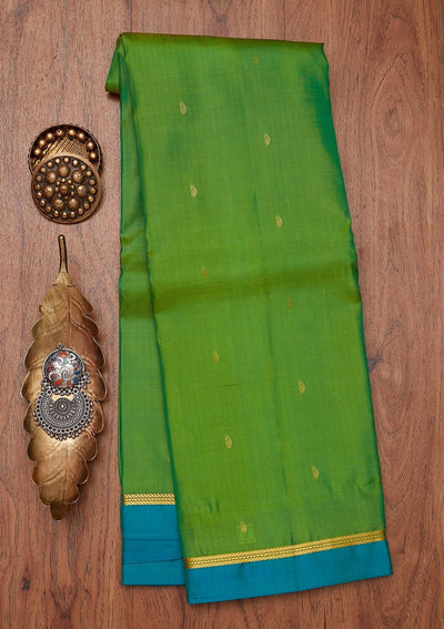 Leaf Green Zariwork Pure Silk Designer Unstitched Saree - Koskii
