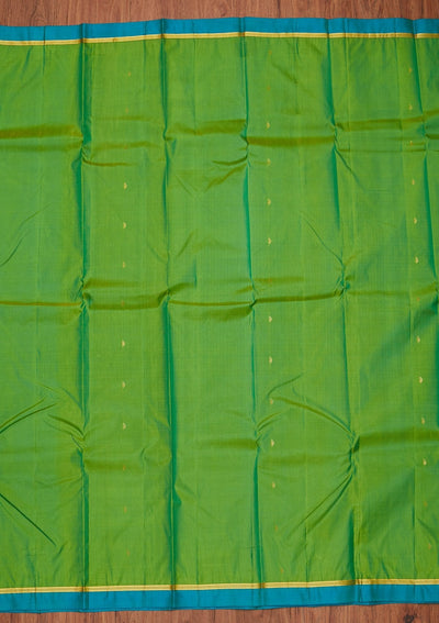 Leaf Green Zariwork Pure Silk Designer Unstitched Saree - Koskii