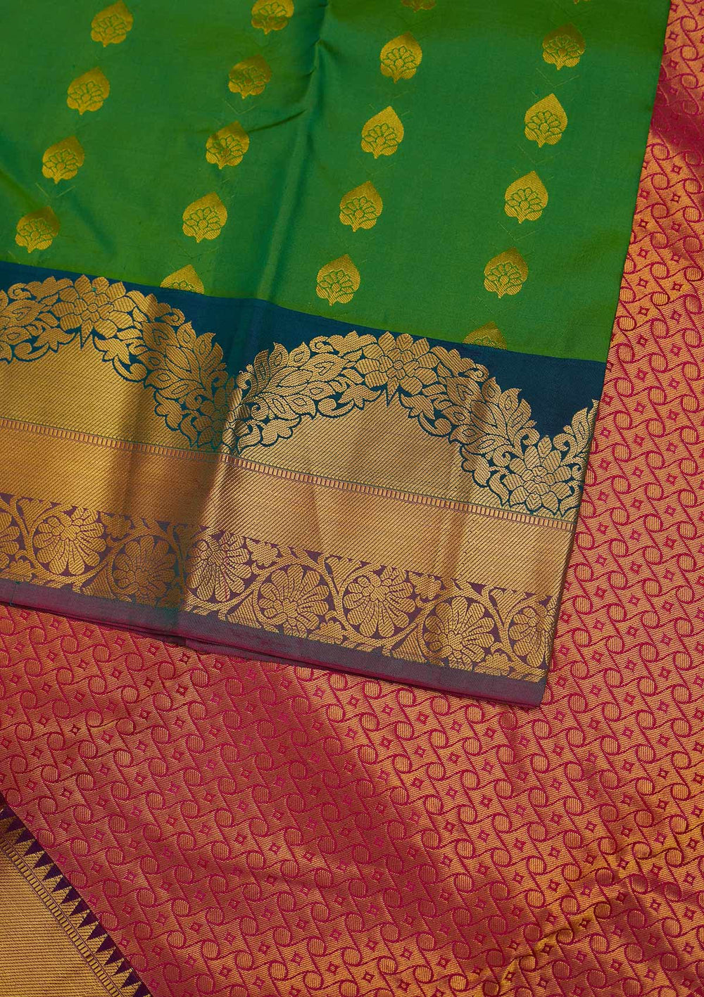 Leaf Green Zariwork Pure Silk Designer Saree - Koskii