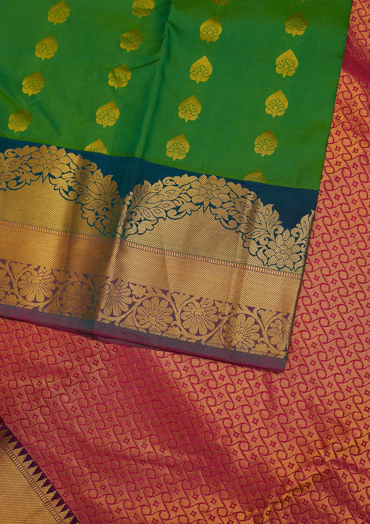 Leaf Green Zariwork Pure Silk Designer Saree - Koskii