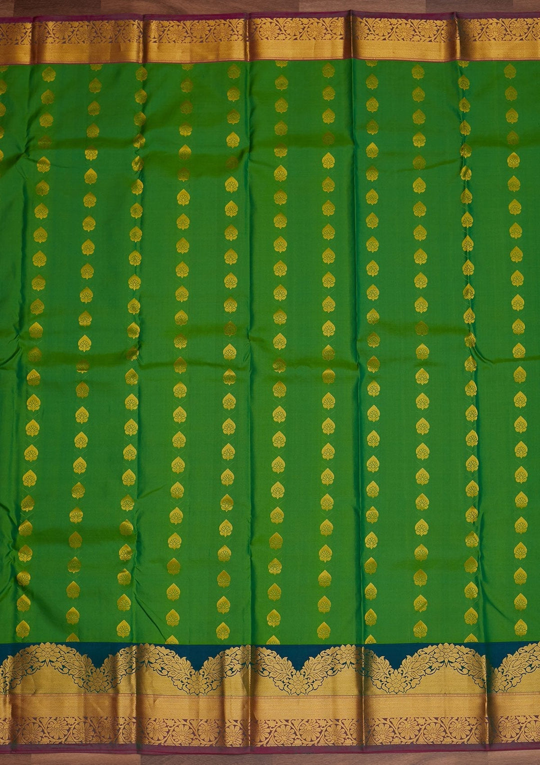 Leaf Green Zariwork Pure Silk Designer Saree - Koskii