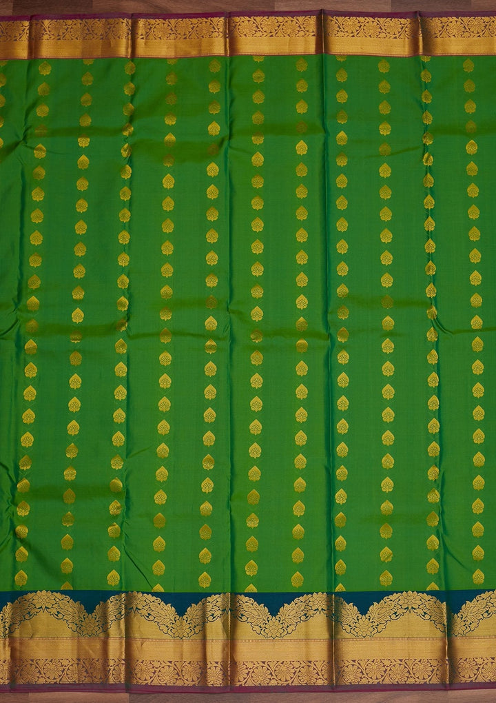 Leaf Green Zariwork Pure Silk Designer Saree - Koskii