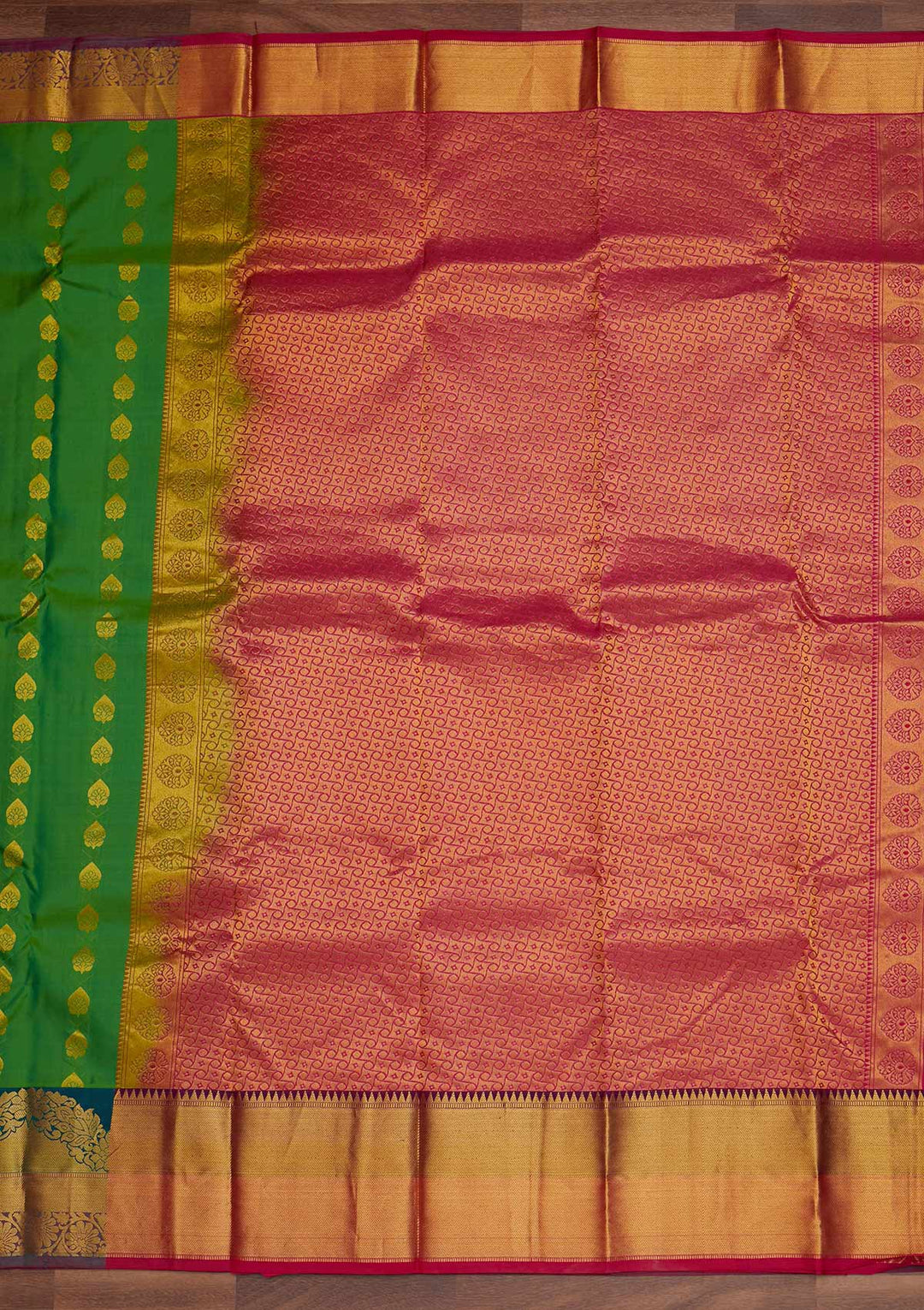 Leaf Green Zariwork Pure Silk Designer Saree - Koskii