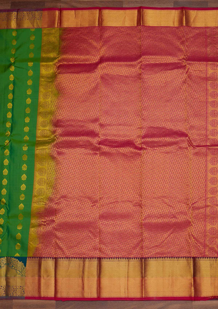 Leaf Green Zariwork Pure Silk Designer Saree - Koskii