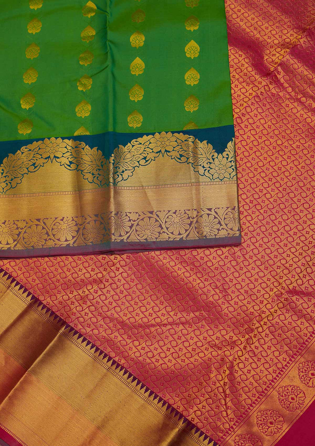 Leaf Green Zariwork Pure Silk Designer Saree - Koskii