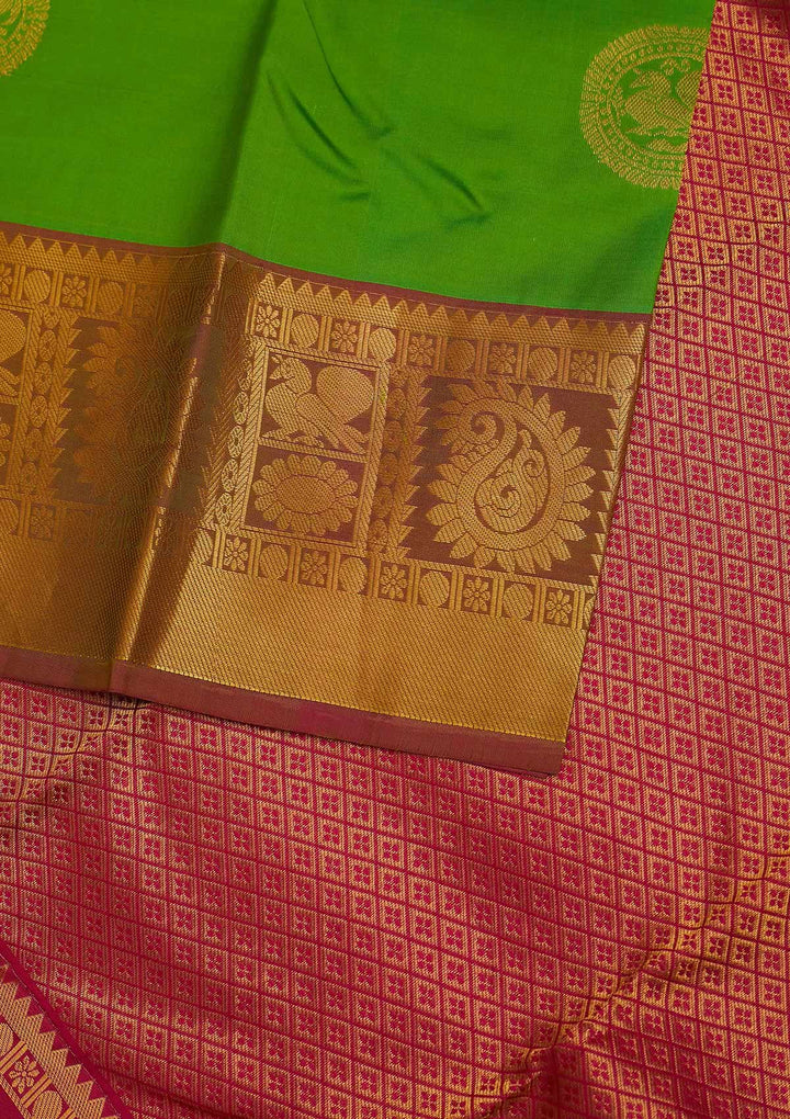 Leaf Green Zariwork Pure Silk Designer Saree - Koskii