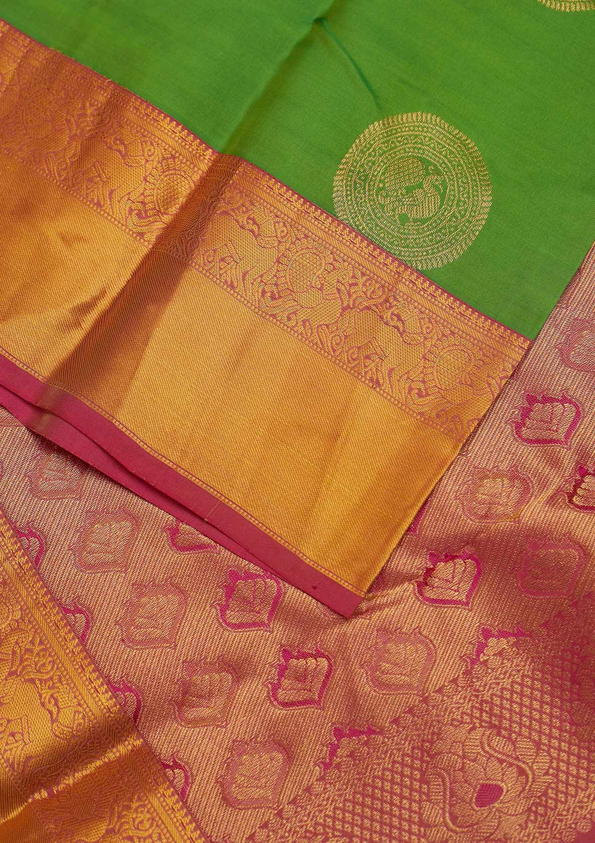Leaf Green Zariwork Pure Silk Designer Saree - Koskii
