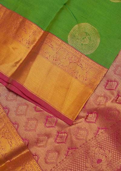 Leaf Green Zariwork Pure Silk Designer Saree - Koskii