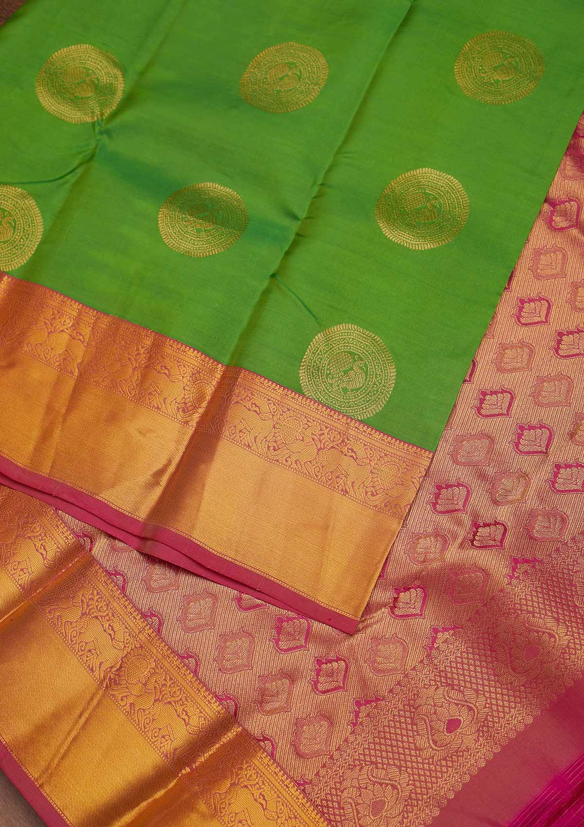 Leaf Green Zariwork Pure Silk Designer Saree - Koskii