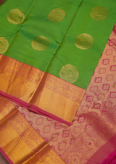 Leaf Green Zariwork Pure Silk Designer Saree - Koskii