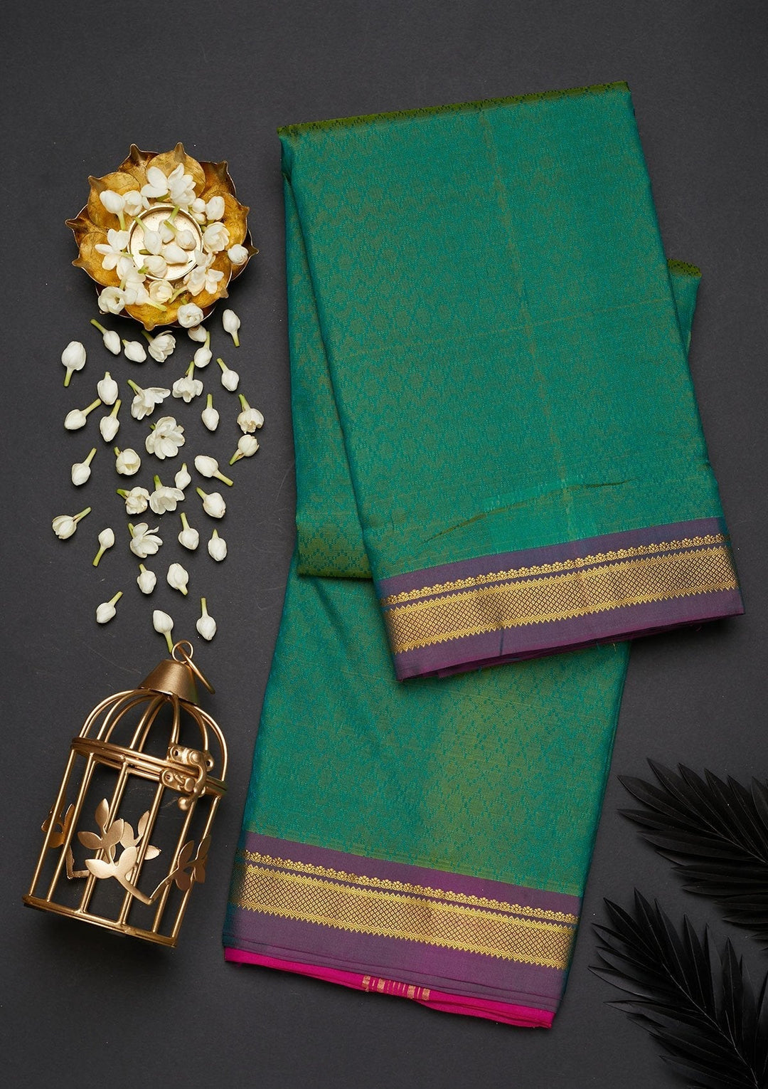 Leaf Green Zariwork Pure Silk Designer Saree - Koskii
