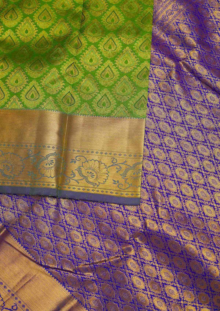 Leaf Green Zariwork Pure Silk Designer Saree - Koskii