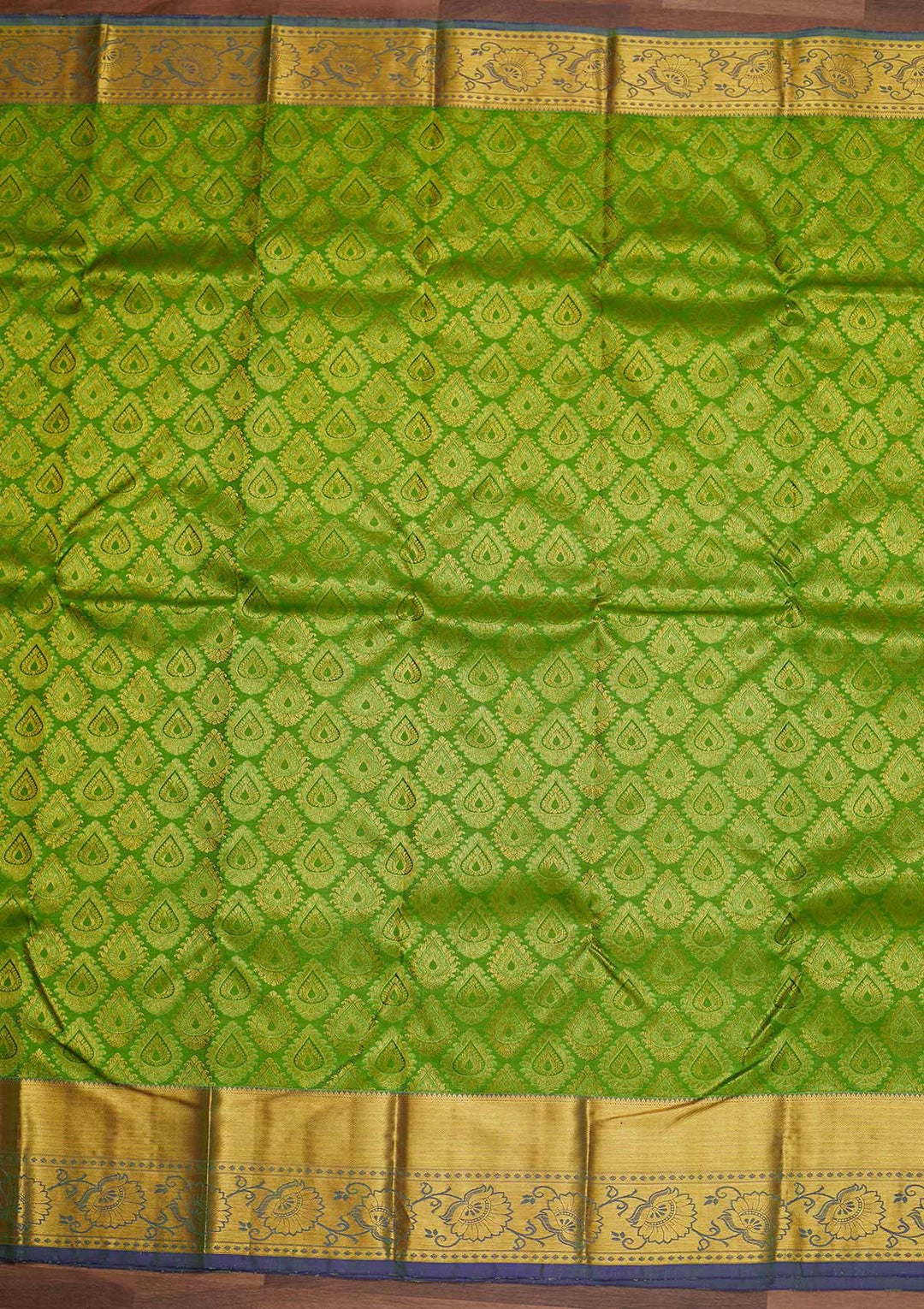 Leaf Green Zariwork Pure Silk Designer Saree - Koskii