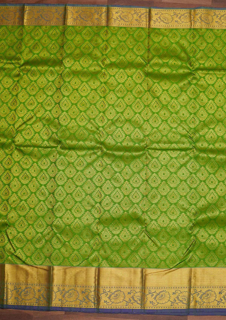 Leaf Green Zariwork Pure Silk Designer Saree - Koskii