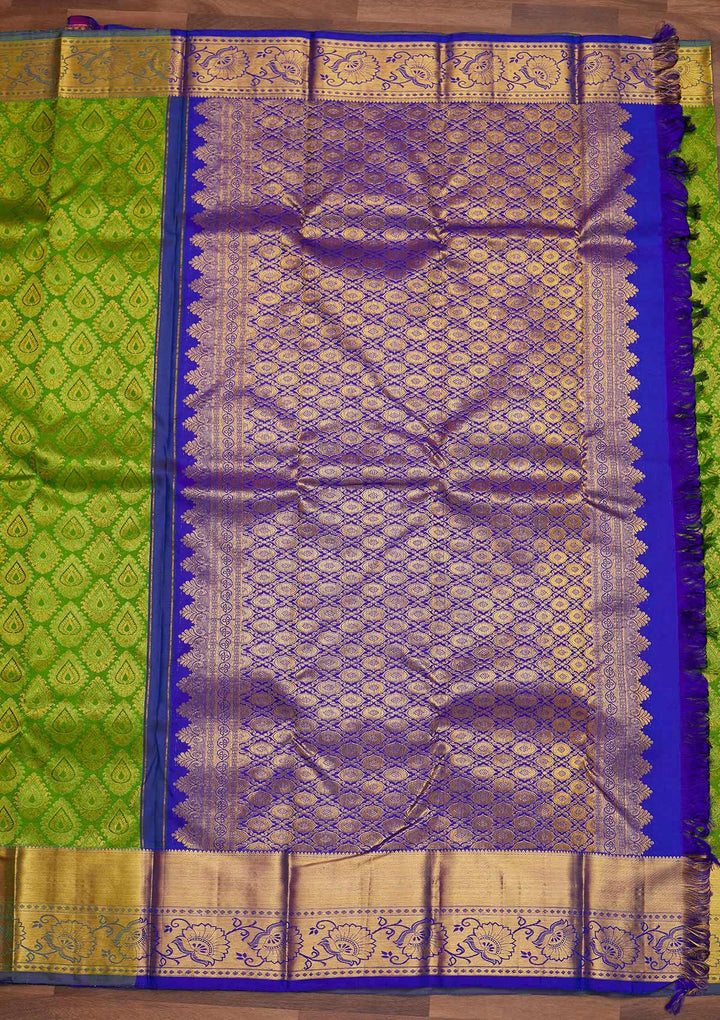 Leaf Green Zariwork Pure Silk Designer Saree - Koskii