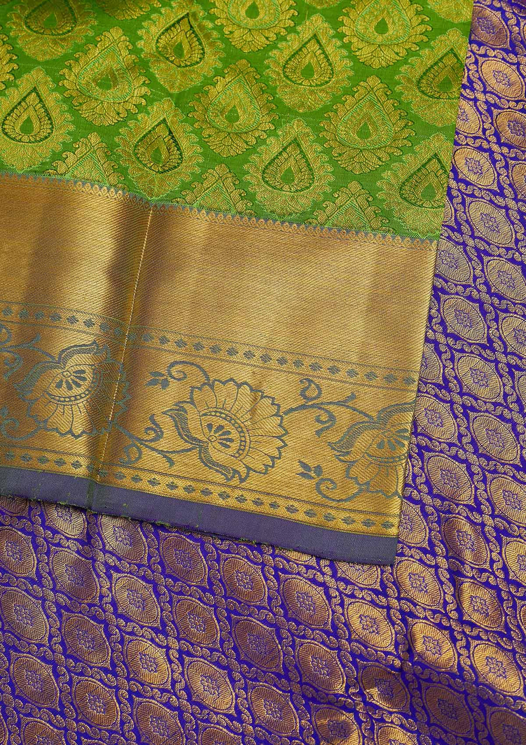 Leaf Green Zariwork Pure Silk Designer Saree - Koskii