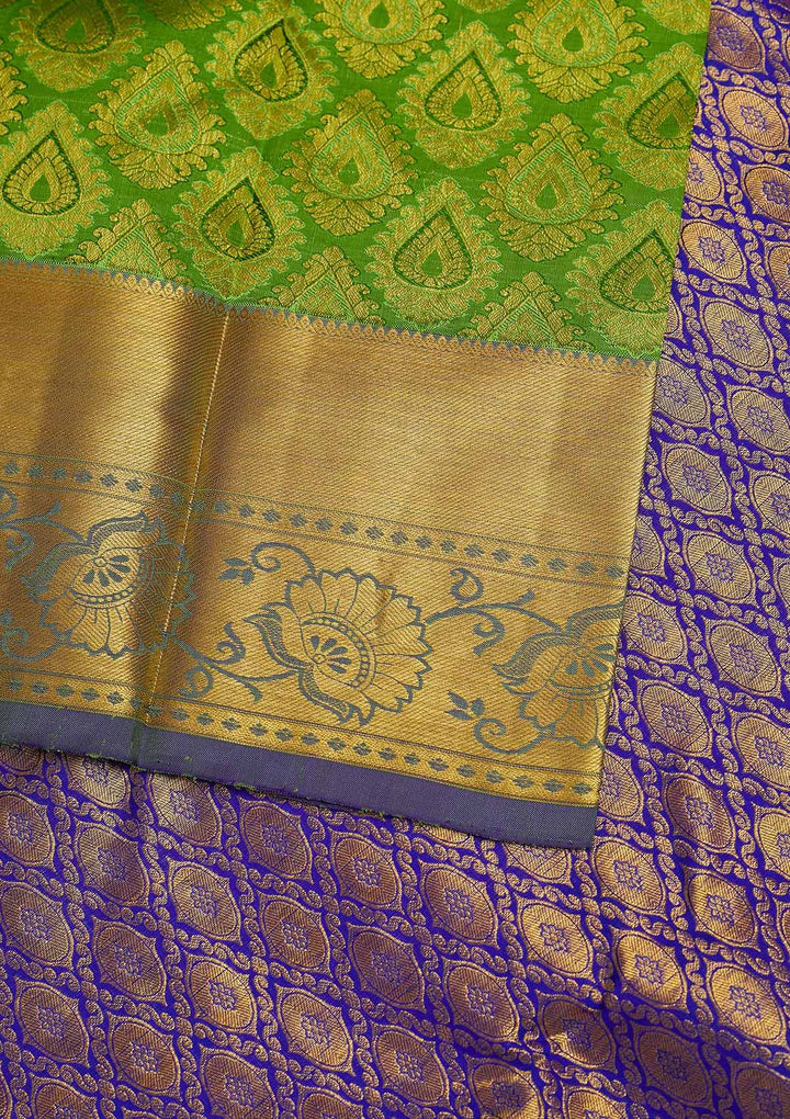 Leaf Green Zariwork Pure Silk Designer Saree - Koskii