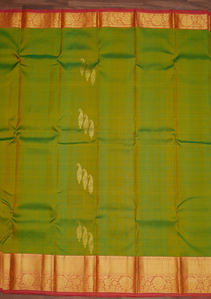 Leaf Green Zariwork Pure Silk Designer Saree - Koskii