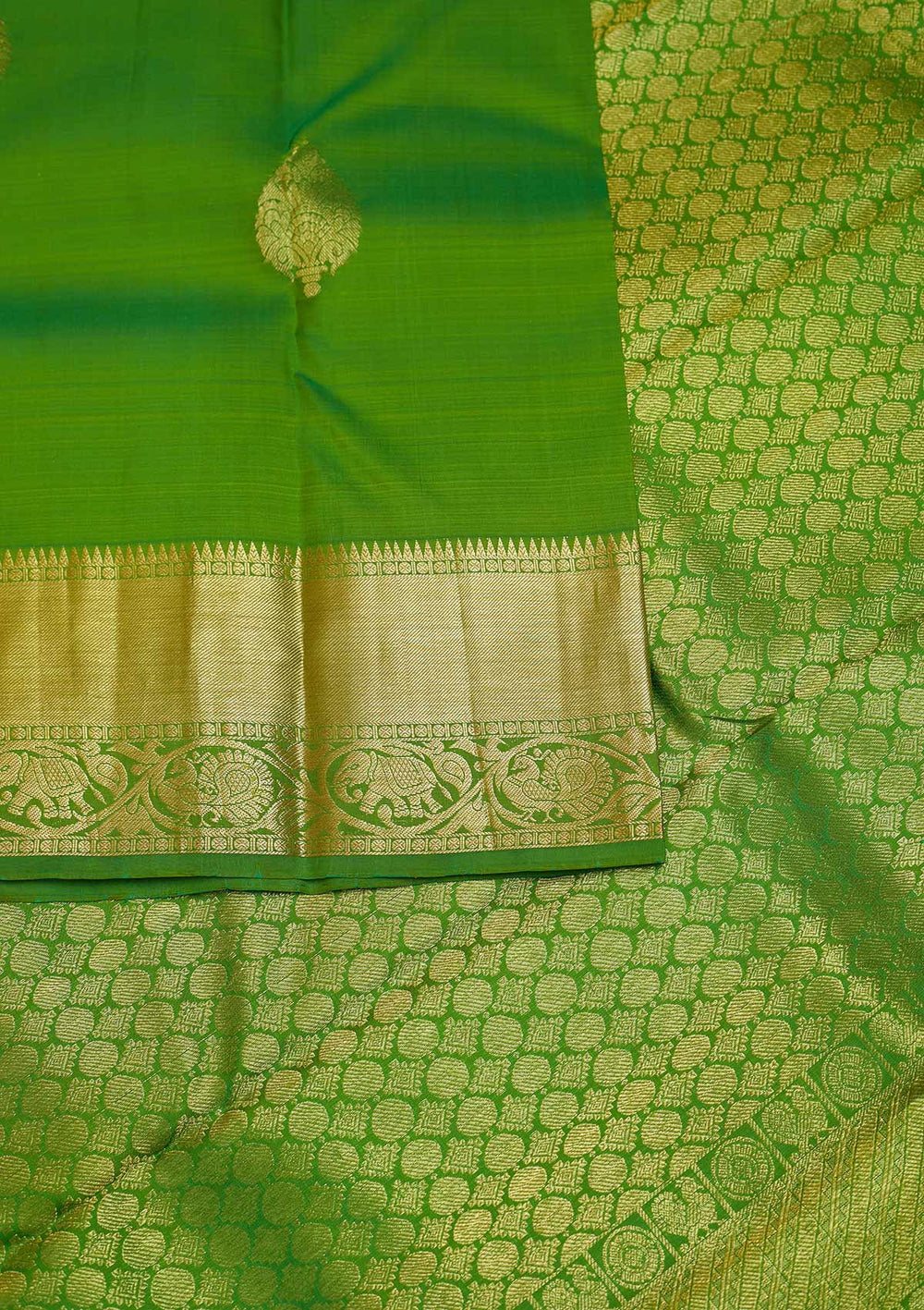 Leaf Green Zariwork Pure Silk Designer Saree - Koskii