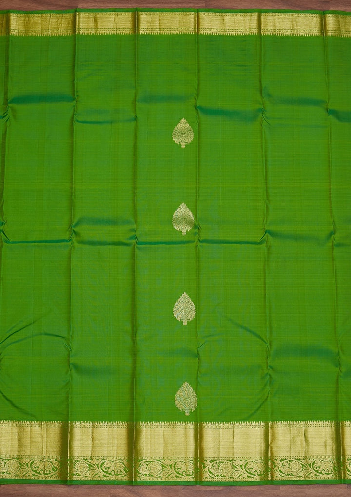 Leaf Green Zariwork Pure Silk Designer Saree - Koskii
