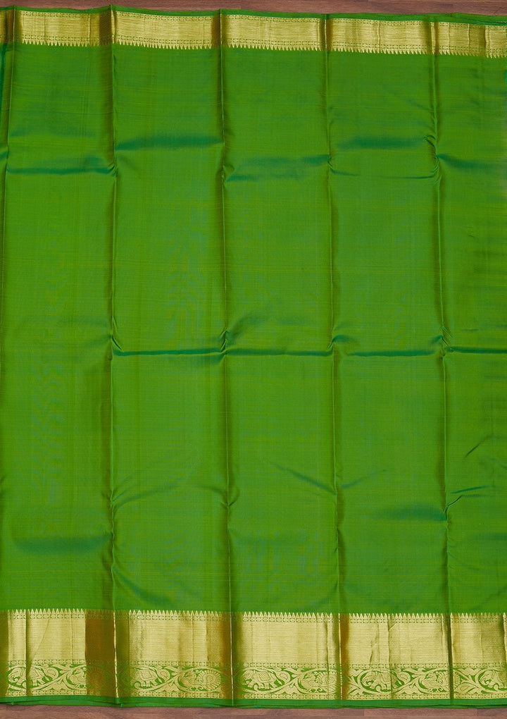 Leaf Green Zariwork Pure Silk Designer Saree - Koskii