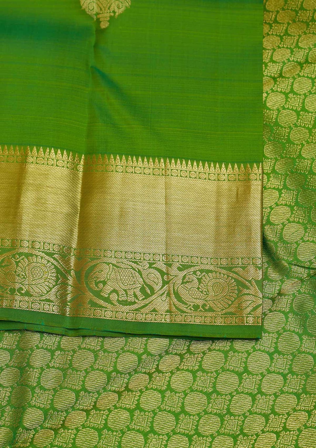 Leaf Green Zariwork Pure Silk Designer Saree - Koskii