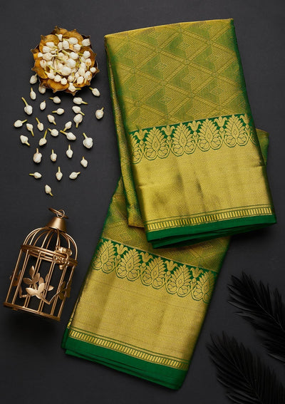 Leaf Green Zariwork Pure Silk Designer Saree - Koskii
