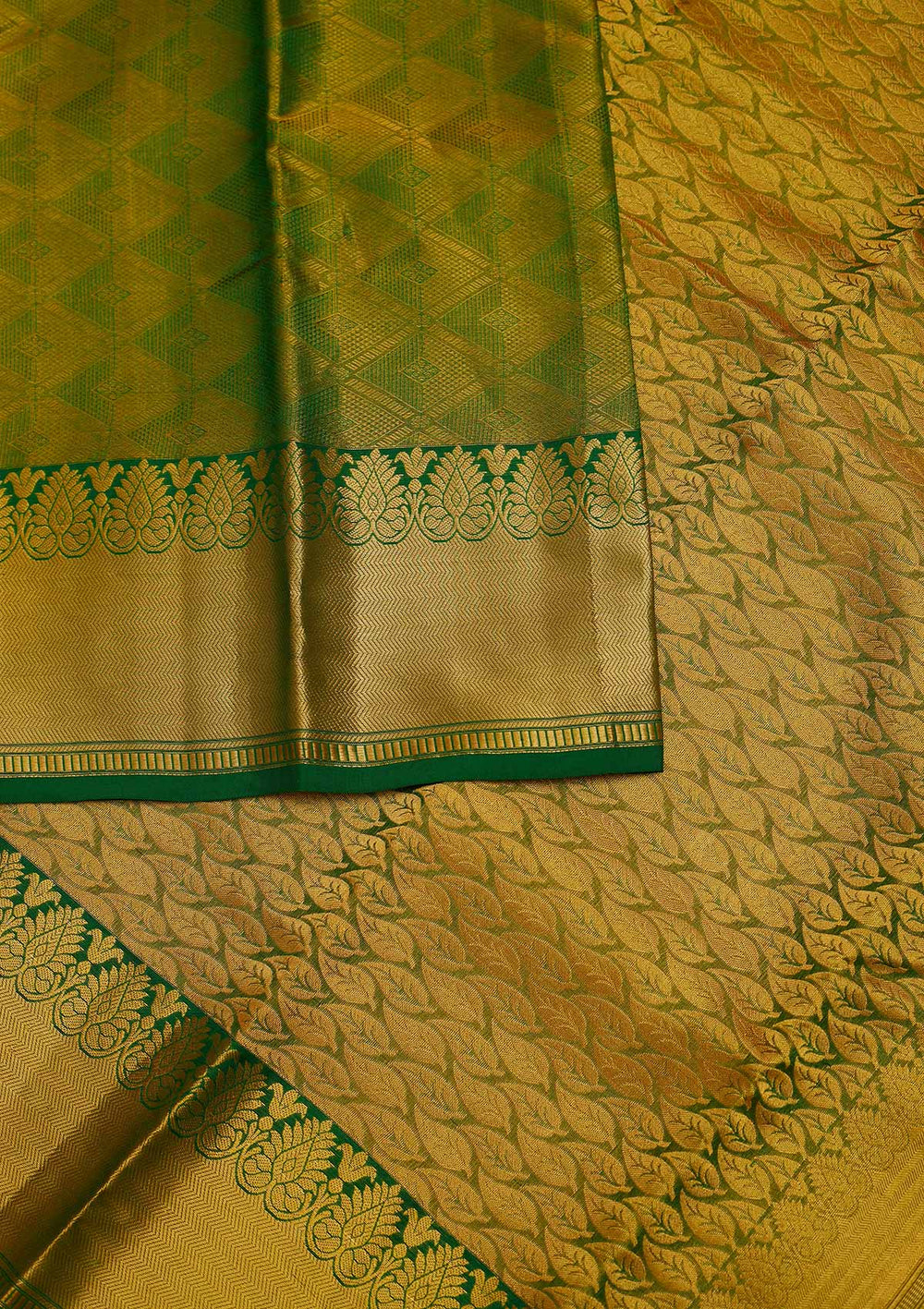 Leaf Green Zariwork Pure Silk Designer Saree - Koskii