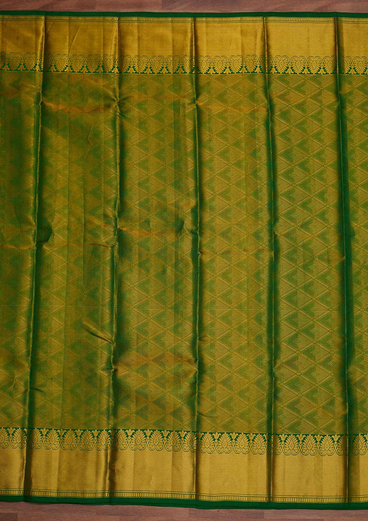 Leaf Green Zariwork Pure Silk Designer Saree - Koskii