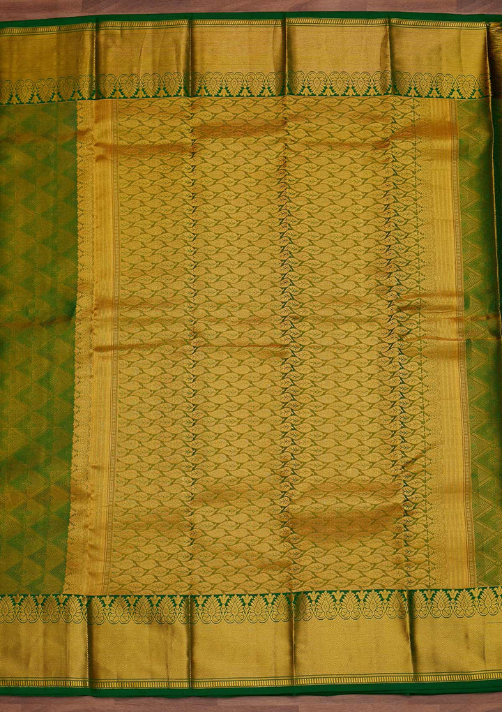 Leaf Green Zariwork Pure Silk Designer Saree - Koskii