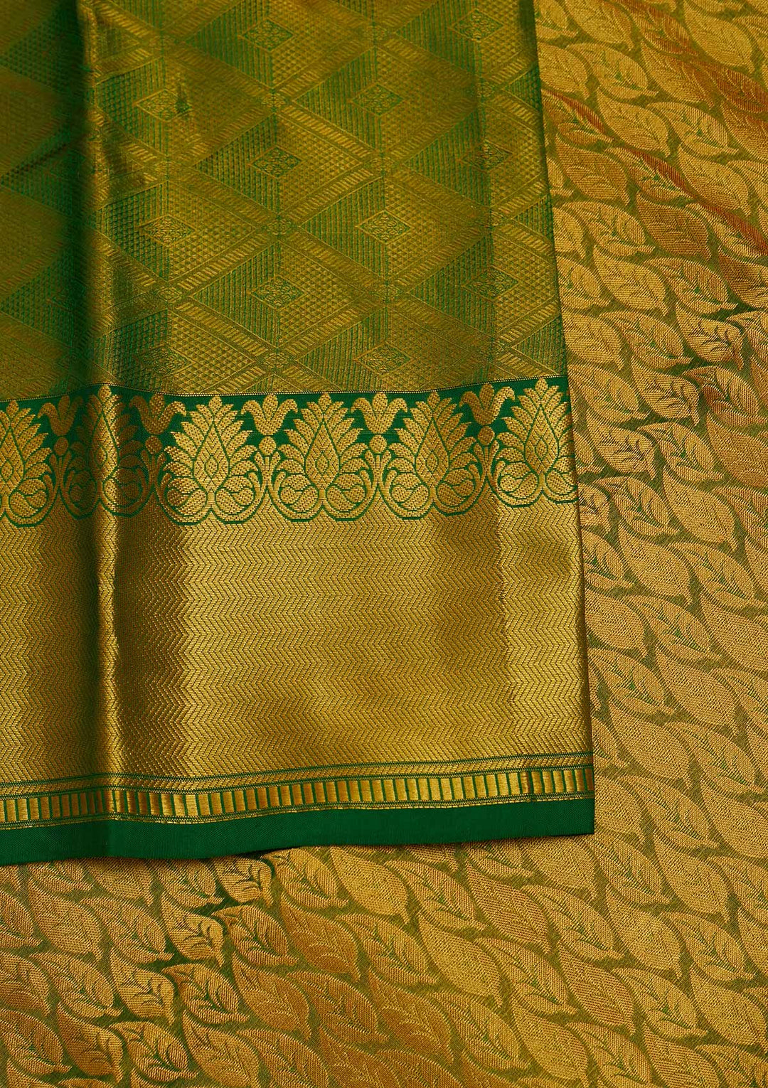 Leaf Green Zariwork Pure Silk Designer Saree - Koskii