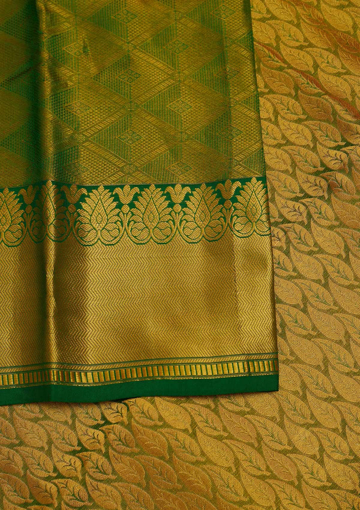 Leaf Green Zariwork Pure Silk Designer Saree - Koskii