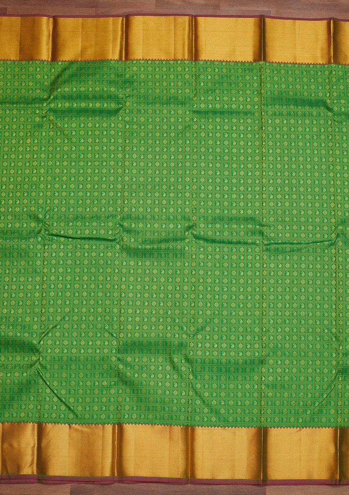 Leaf Green Zariwork Pure Silk Designer Saree - Koskii