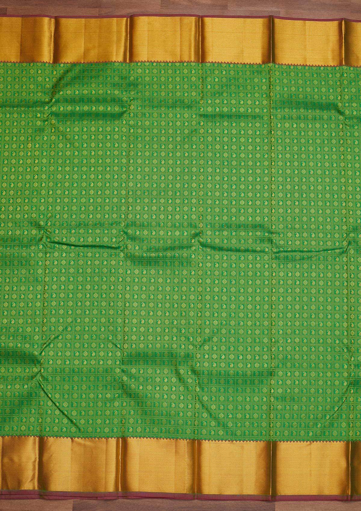 Leaf Green Zariwork Pure Silk Designer Saree - Koskii