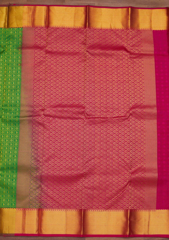 Leaf Green Zariwork Pure Silk Designer Saree - Koskii